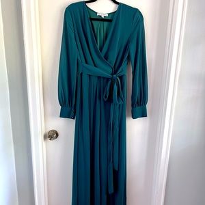 Faux Wrap Long Sleeve Maxi Dress